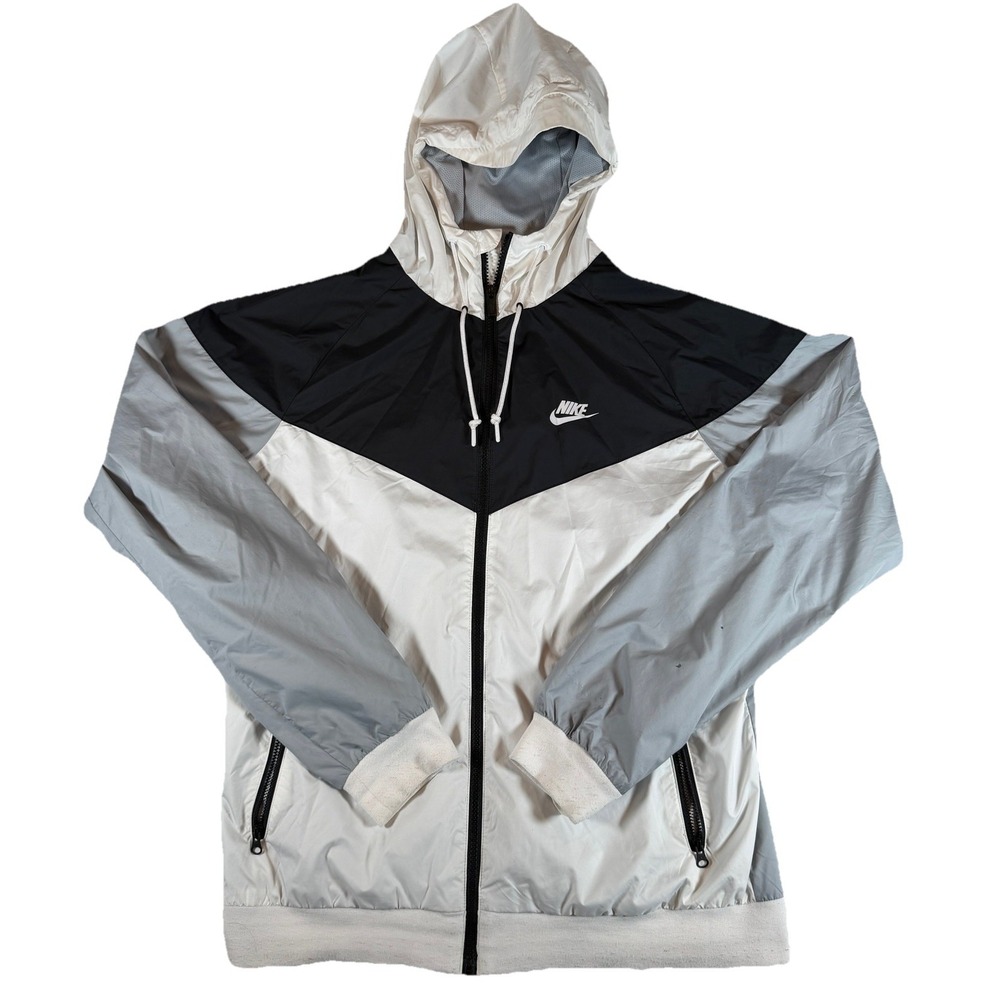 Nike Jacket Men's Sz M White Black Gray Windrunner Hooded Full Zip Athletic
